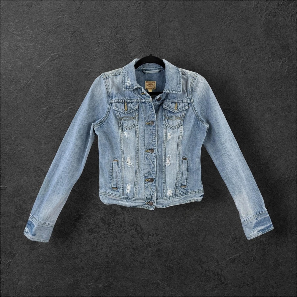 Abercrombie & Fitch Womens M Distressed Denim Trucker Jacket Blue Cotton